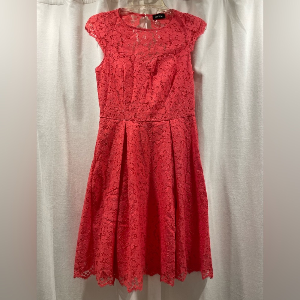 Coral/pink lace overlay dress